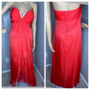 Cindy Collection Coral Strapless Formal Dress Crystal V-neck Size XL